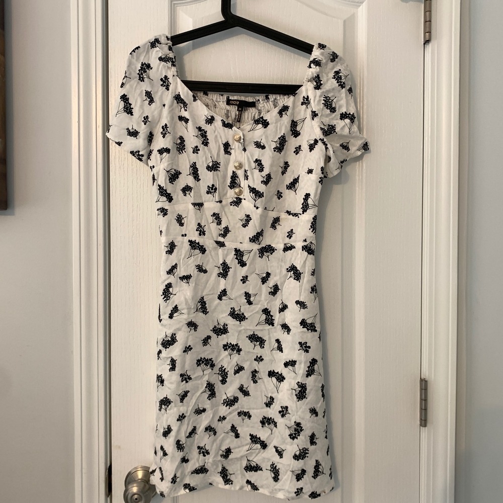 Maje Groseilles Blanc Floral Printed Jacquard White Dress Size 36 US S